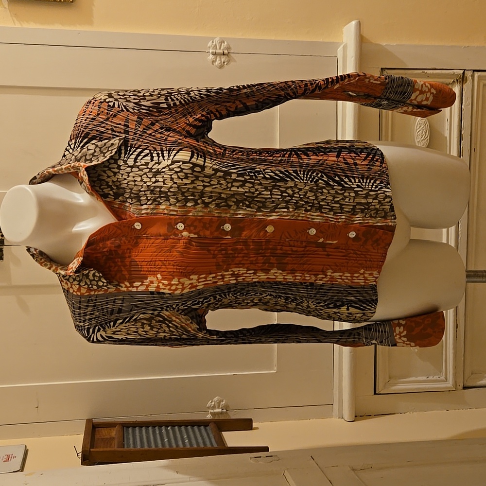 Jaipur stretch rib print blouse in fall colors Sz L 🎁